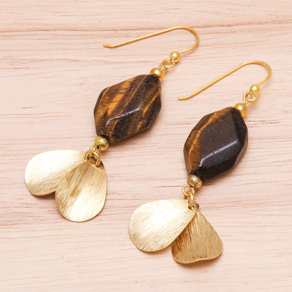 Tiger Stripes Hand Threaded Gold Plated Tiger's Eye Dangle Earrings