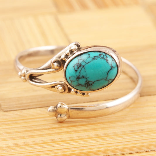 Wrapped in Turquoise Hand Crafted Sterling Silver Wrap Ring from India