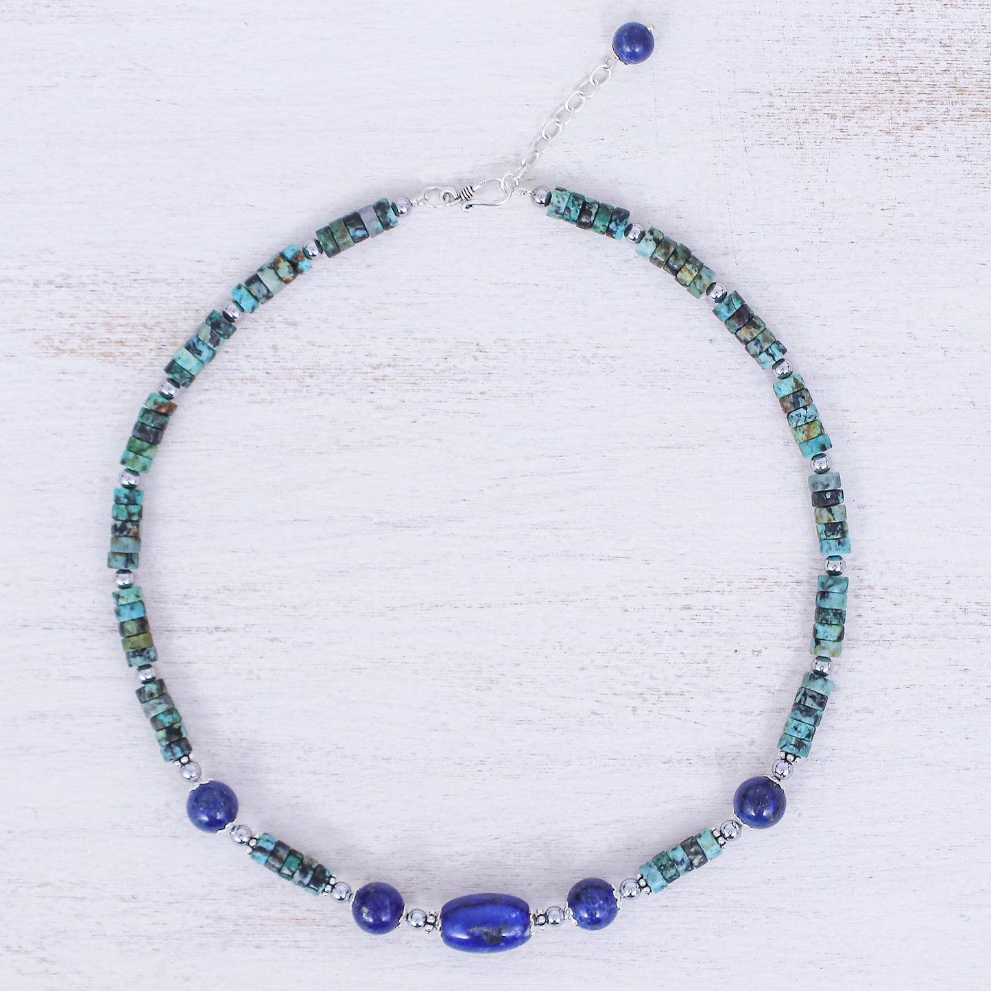 Earth Orbit Handmade Lapis Lazuli and Hematite Pendant Necklace