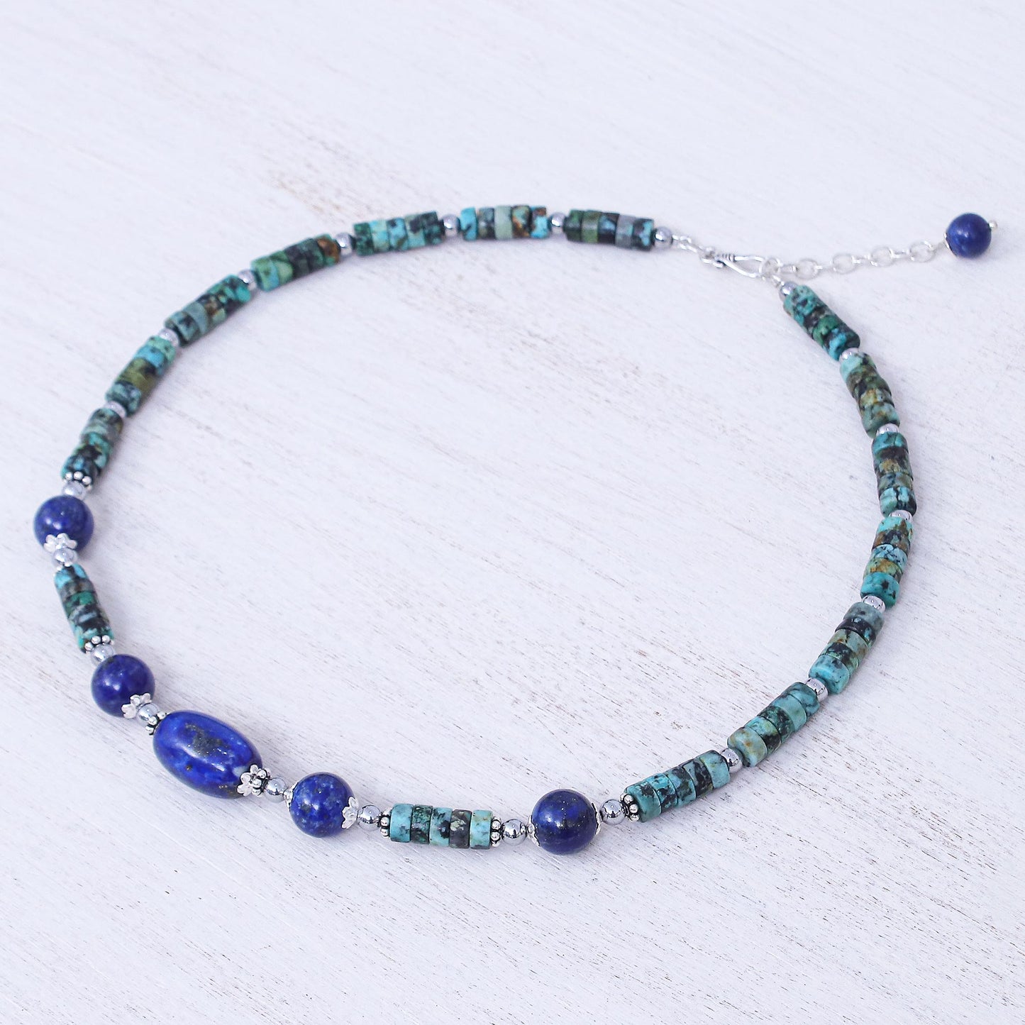 Earth Orbit Handmade Lapis Lazuli and Hematite Pendant Necklace