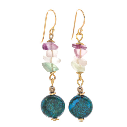 Venus Garden Hand Made Gold-Plated Multi-Gemstone Dangle Earrings