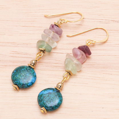 Venus Garden Hand Made Gold-Plated Multi-Gemstone Dangle Earrings