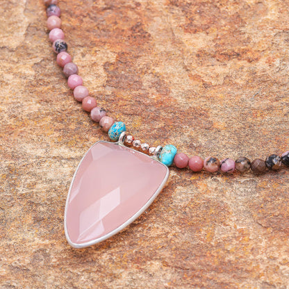 Pink Chill Rose Gold-Plated Rhodonite and Chalcedony Pendant Necklace