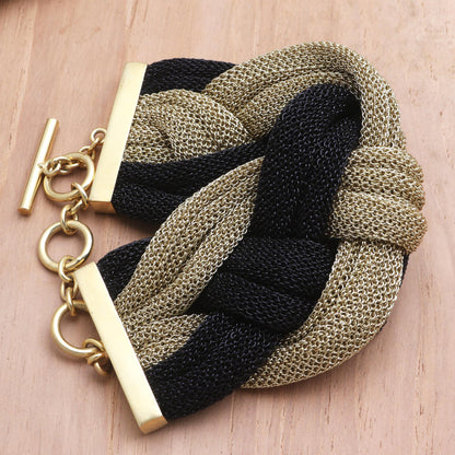 Braided Union Black and Golden Mesh Woven Bracelet