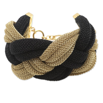 Braided Union Black and Golden Mesh Woven Bracelet