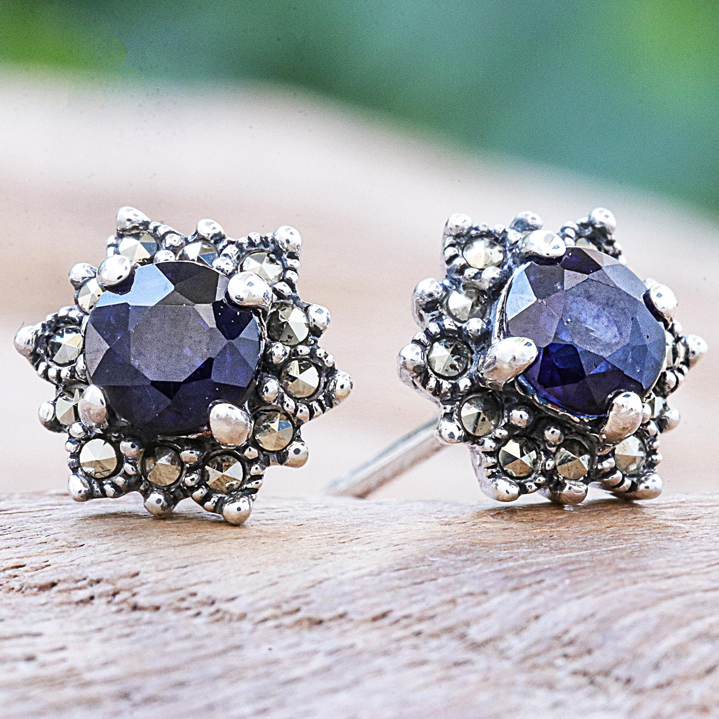 Firefly in Blue Hand Crafted Sapphire and Marcasite Stud Earrings