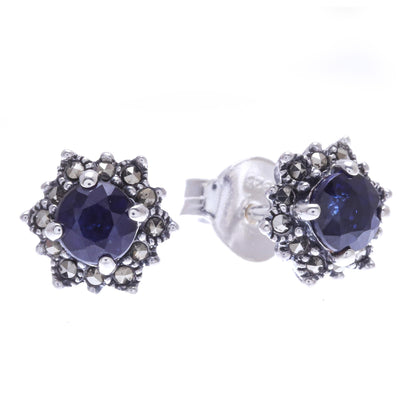 Firefly in Blue Hand Crafted Sapphire and Marcasite Stud Earrings