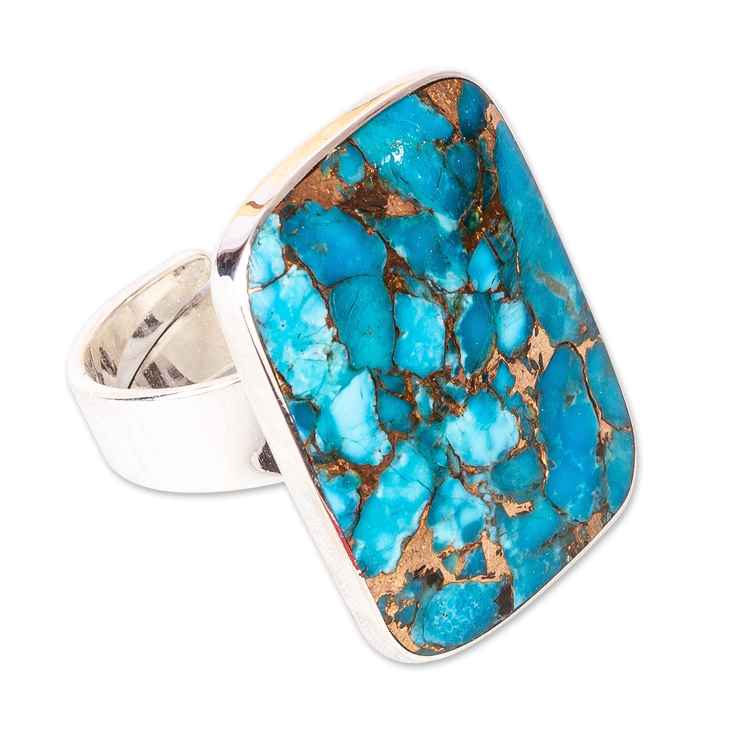 Serene Caribbean Taxco Silver Cocktail Ring with Composite Turquoise