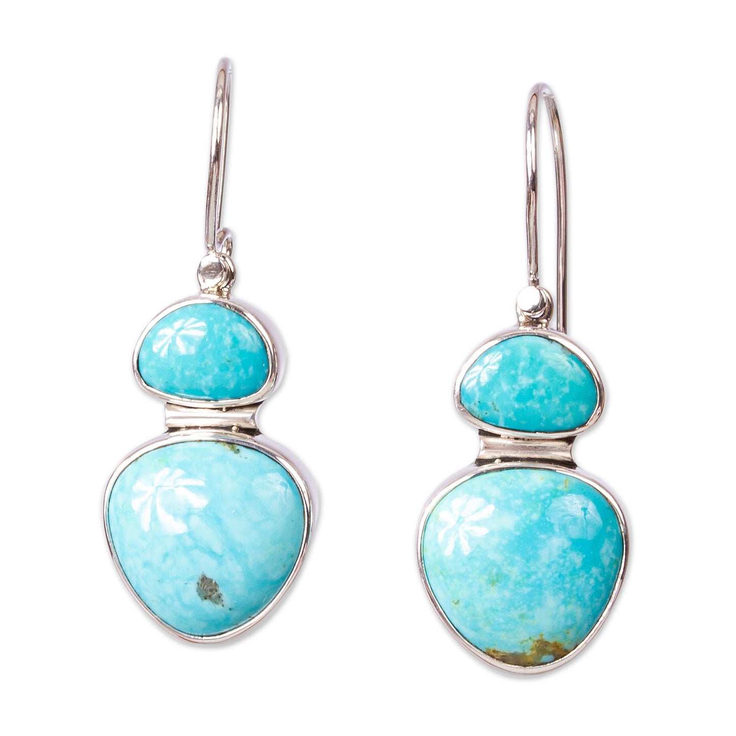 Sky-Kissed Sea Natural Turquoise Taxco Sterling Silver Dangle Earrings