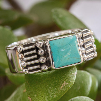 Tulum Fortress Men's Taxco Sterling Silver and Natural Turquoise Ring