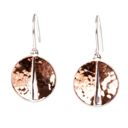 Contemporary Contrasts Mexican 925 Sterling Silver and Copper Dangle Earrings