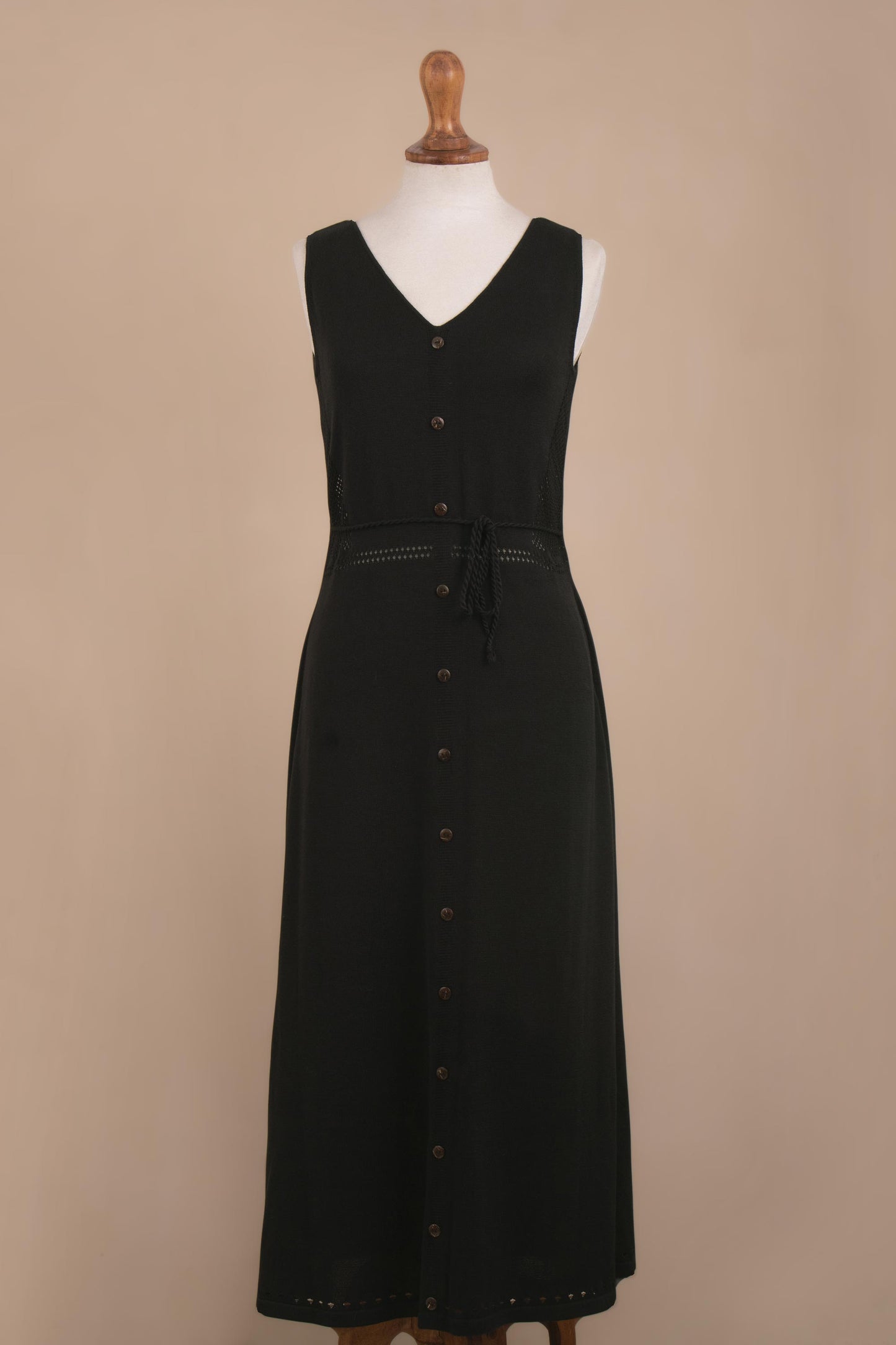 Toqo in Black Organic Cotton Buttoned Maxi Dress in Black from Peru