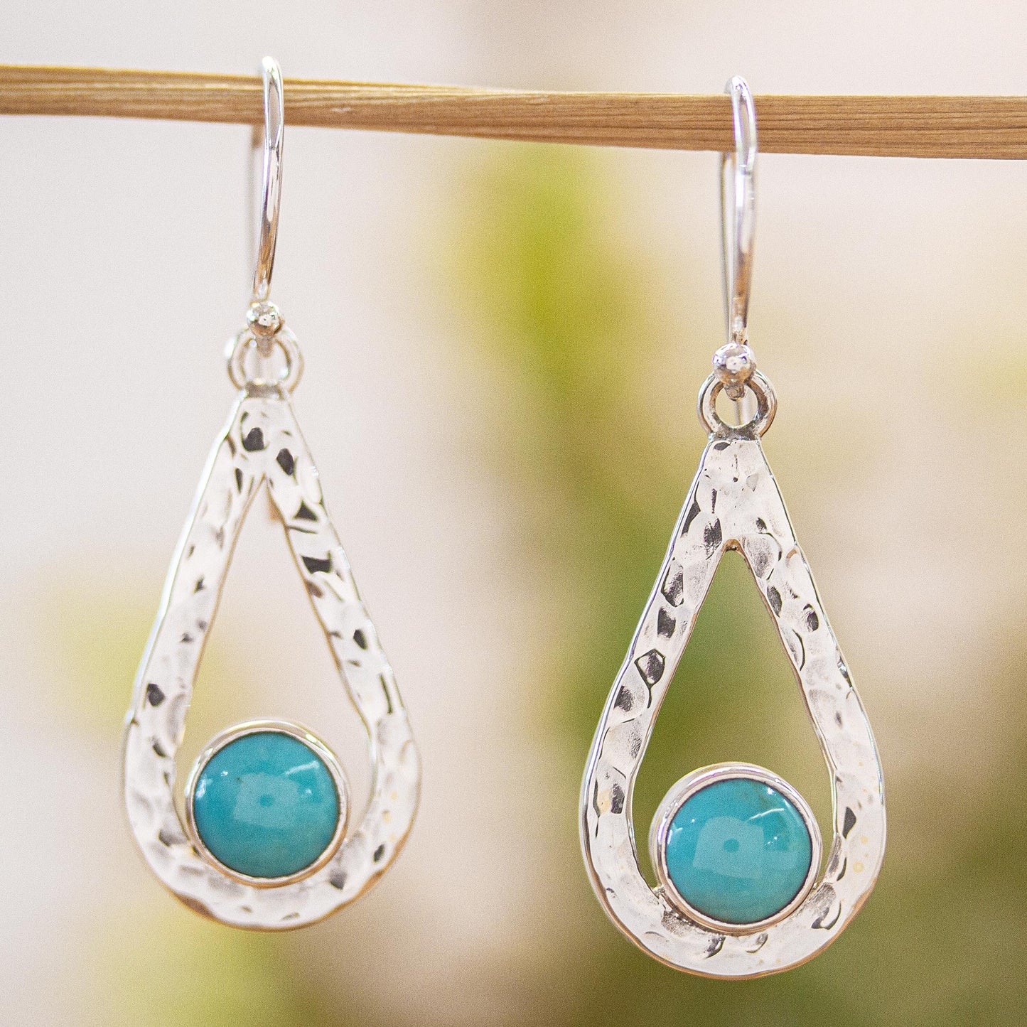 Luminous Rain Handcrafted Textured Taxco Silver Natural Turquoise Earrings