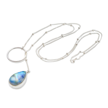 Country Rain Sterling Silver and Rainbow Moonstone Pendant Necklace