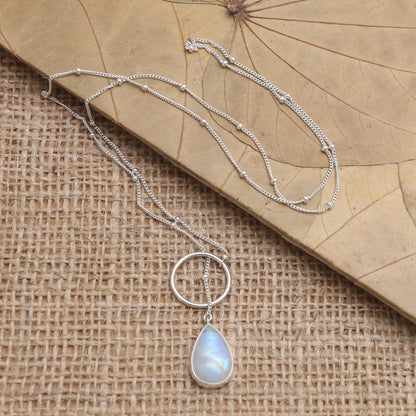 Country Rain Sterling Silver and Rainbow Moonstone Pendant Necklace