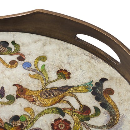 Birds of Dawn Hand Painted Glass Tray from Peru