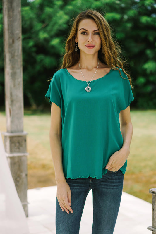 Timeless Tee in Green Green Short-Sleeved Rayon Blouse