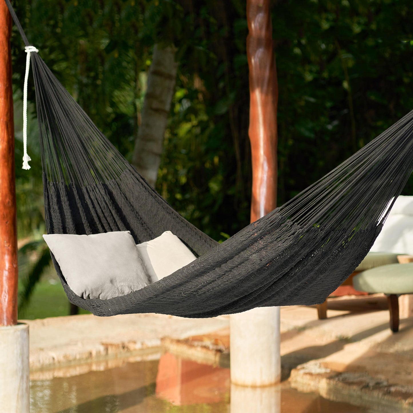 Uxmal Night Handmade Black Rope Hammock (Triple)