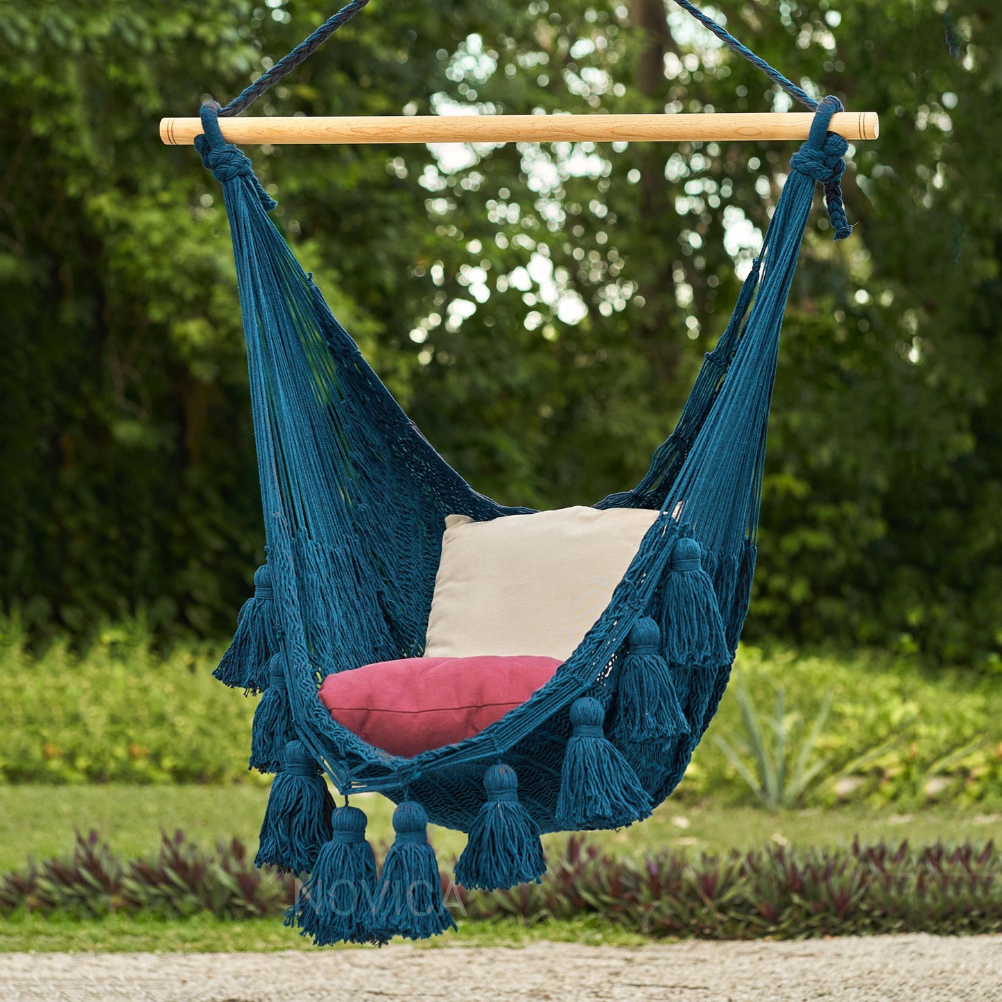 Ocean Seat Blue Cotton Mayan Hammock Swing from Mexico (Single)