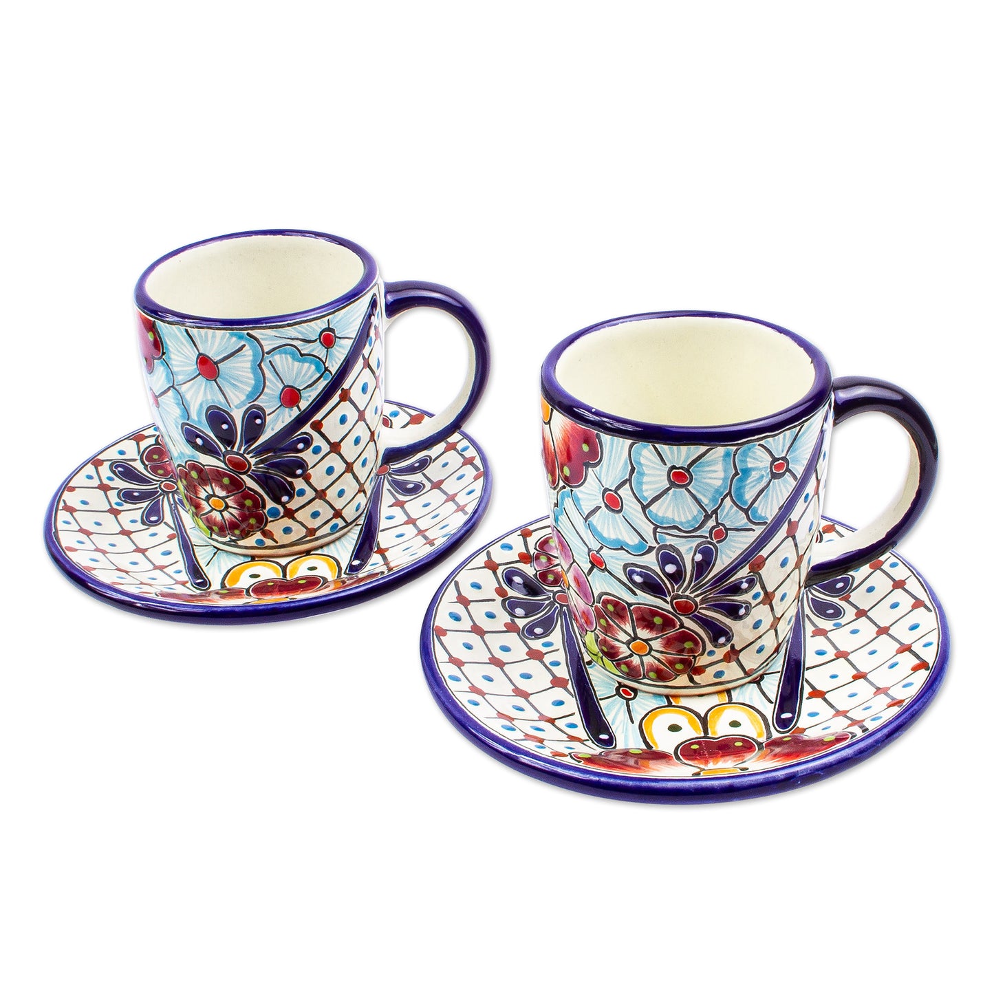 Colors of Mexico Talavera-Style Cups and Saucers (Pair)