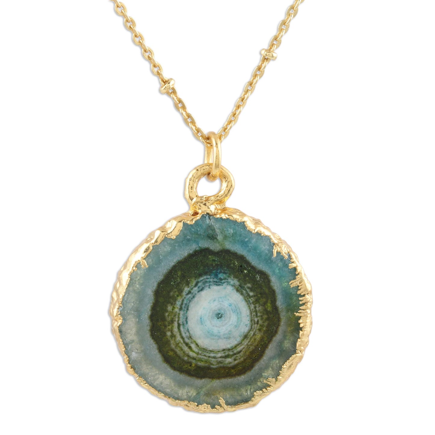 Mystic Power Gold-Plated Green Solar Quartz Pendant Necklace