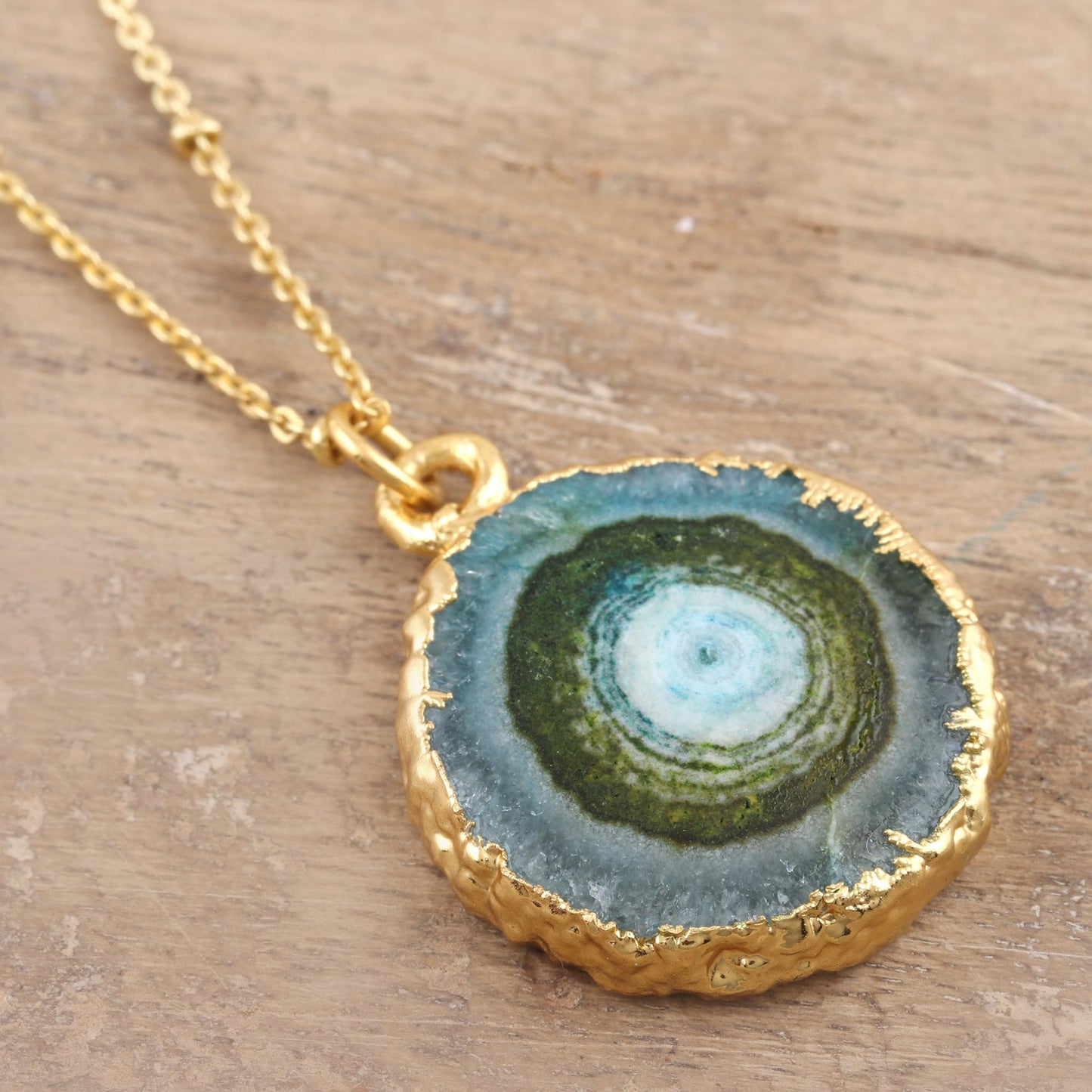 Mystic Power Gold-Plated Green Solar Quartz Pendant Necklace