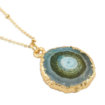 Mystic Power Gold-Plated Green Solar Quartz Pendant Necklace