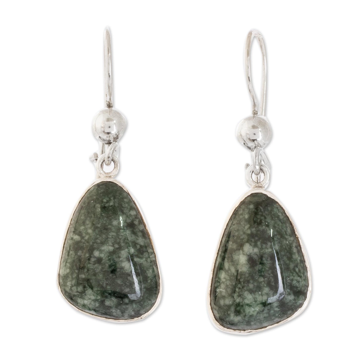 Asymmetry in Green 925 Sterling Silver Dark Green Jade Earrings from Guatemala