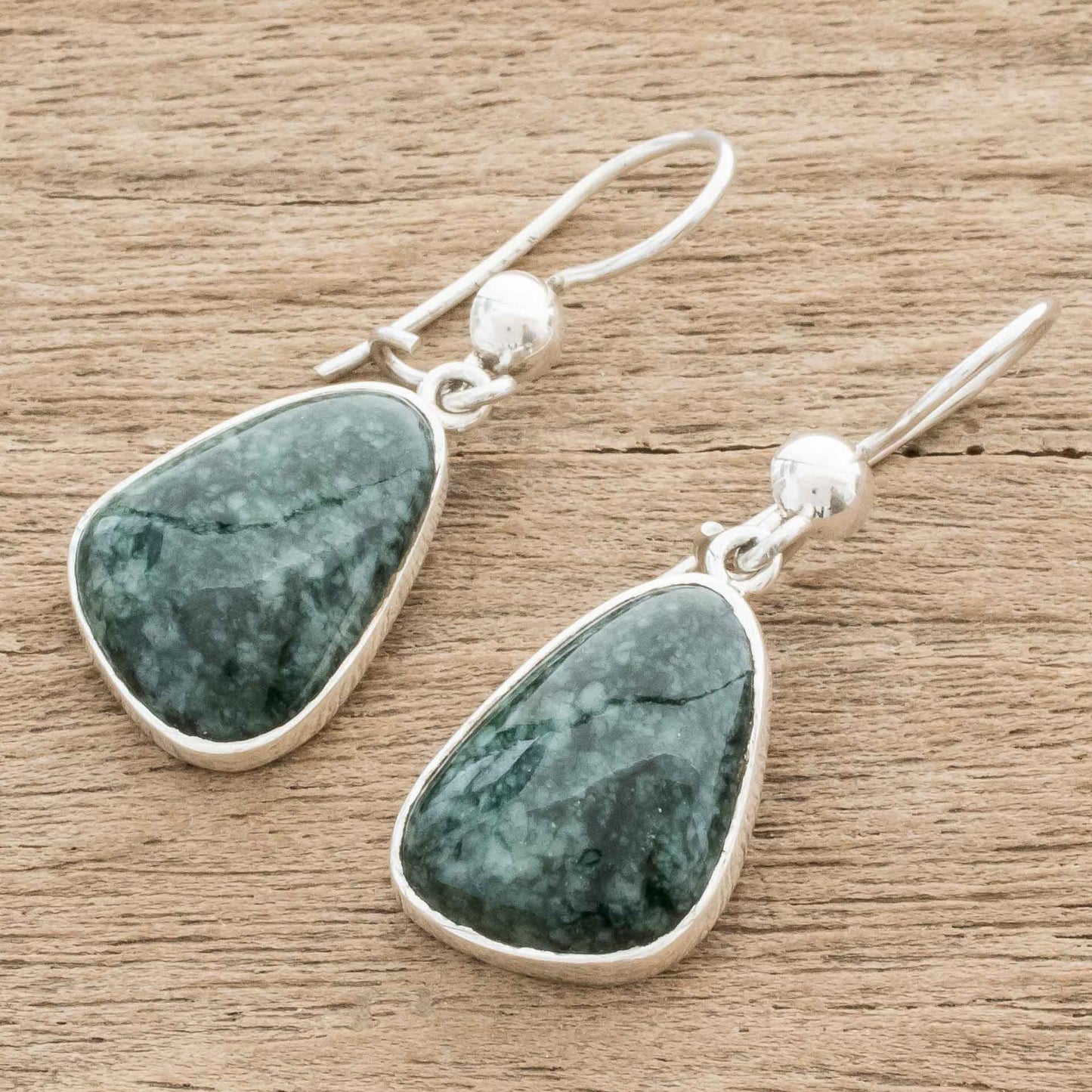 Asymmetry in Green 925 Sterling Silver Dark Green Jade Earrings from Guatemala