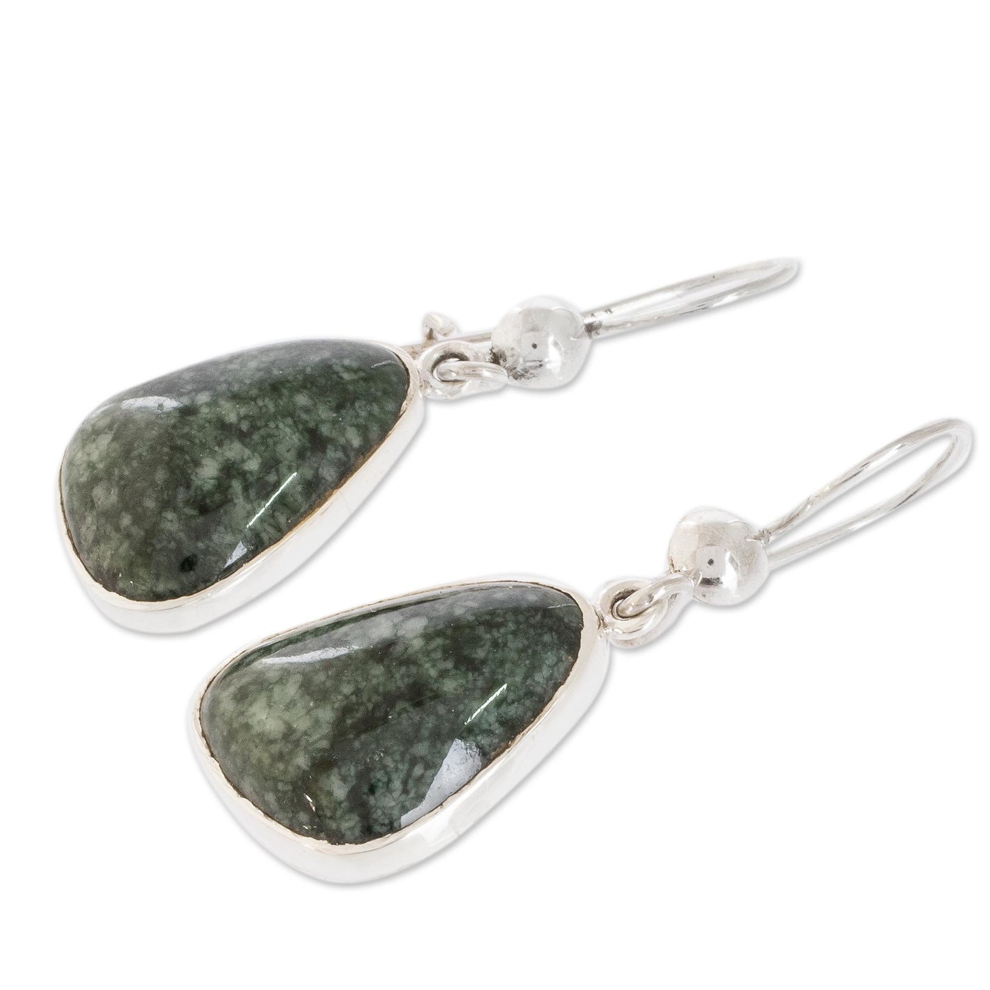 Asymmetry in Green 925 Sterling Silver Dark Green Jade Earrings from Guatemala