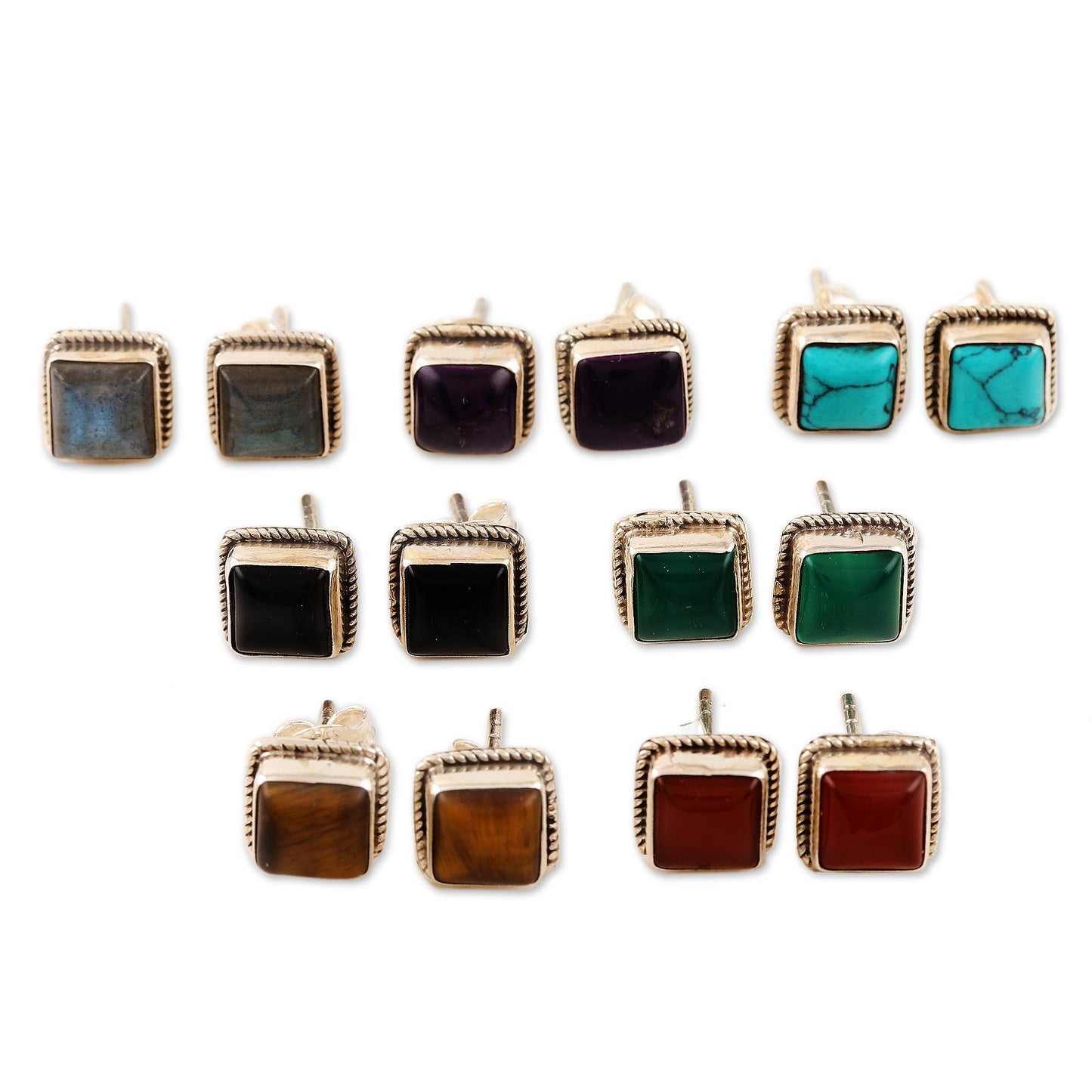 Black Magic Hand Crafted Square Stud Earrings (Set of 7)