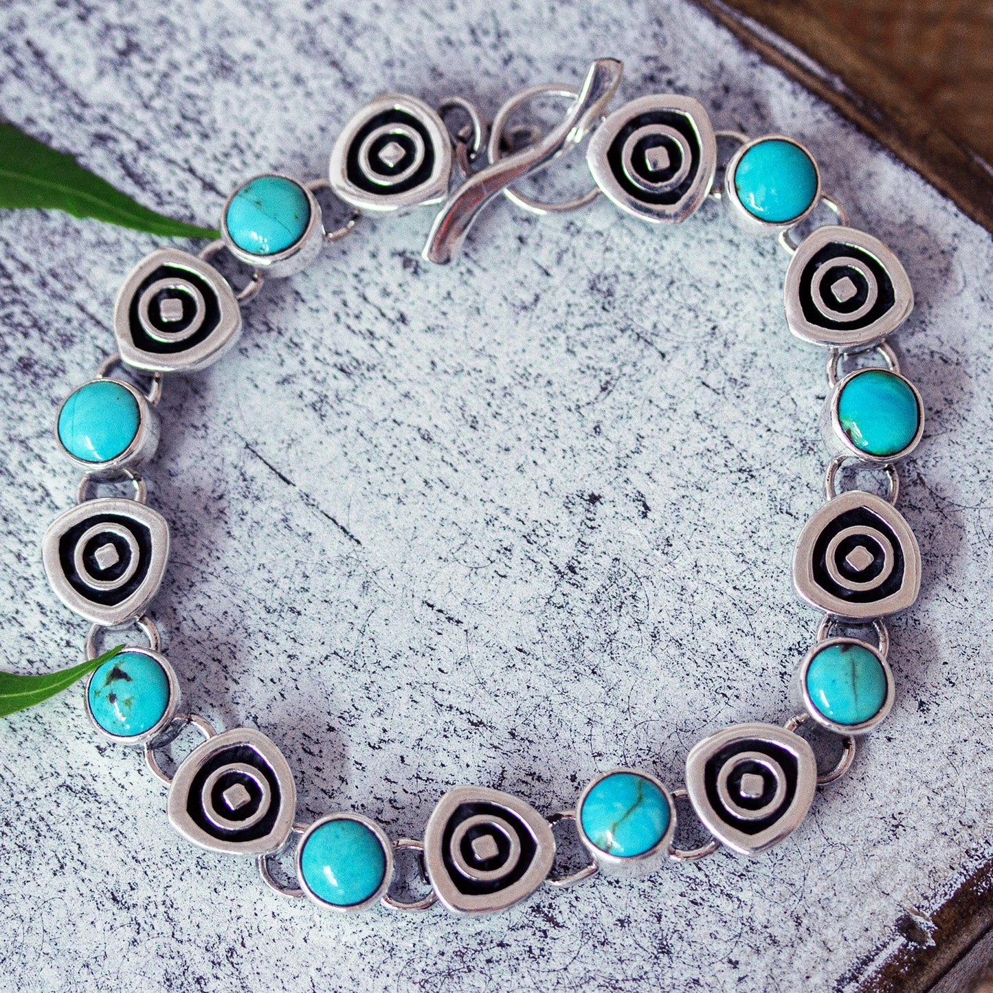 Morning Sky Taxco Style Turquoise Link Bracelet from Mexico