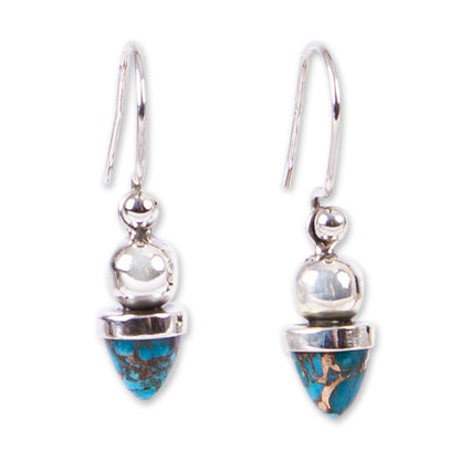 Blue And Golden Pendulums Pendulum-Shaped Taxco Dangle Earrings from Mexico