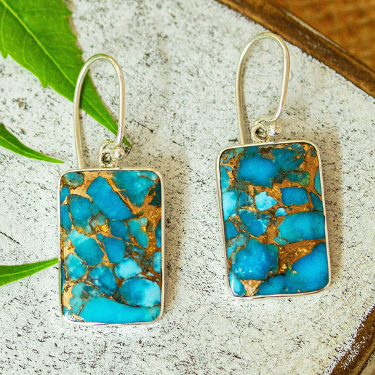 Elegant Skies Taxco Composite Turquoise Dangle Earrings from Mexico
