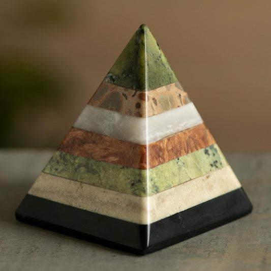 Spirit Pyramid Layered Gemstone Pyramid Sculpture from Peru