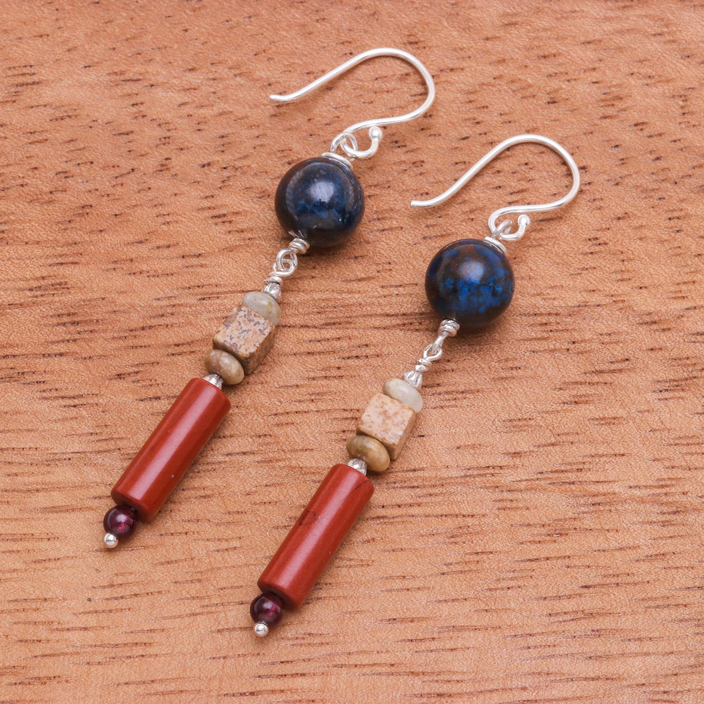 Summer Relax Hand Crafted Jasper and Garnet Dangle Earrings