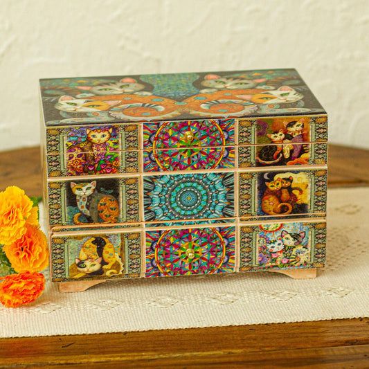 Protective Cats Decoupage Cats Jewelry Box from Mexico