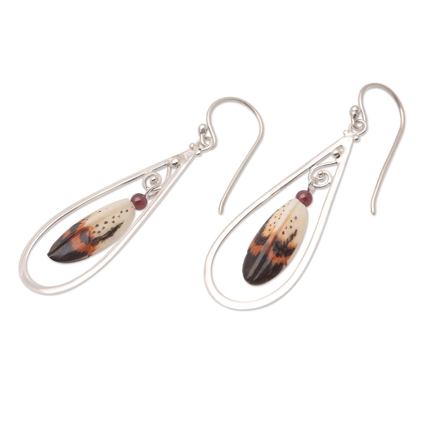Feather in Your Cap Sterling Silver and Garnet Dangle Earrings