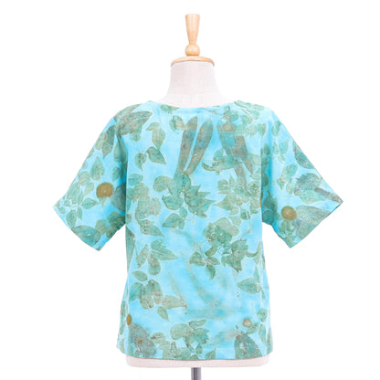 Turquoise Memory Thai Ouke-Printed Cotton Blouse