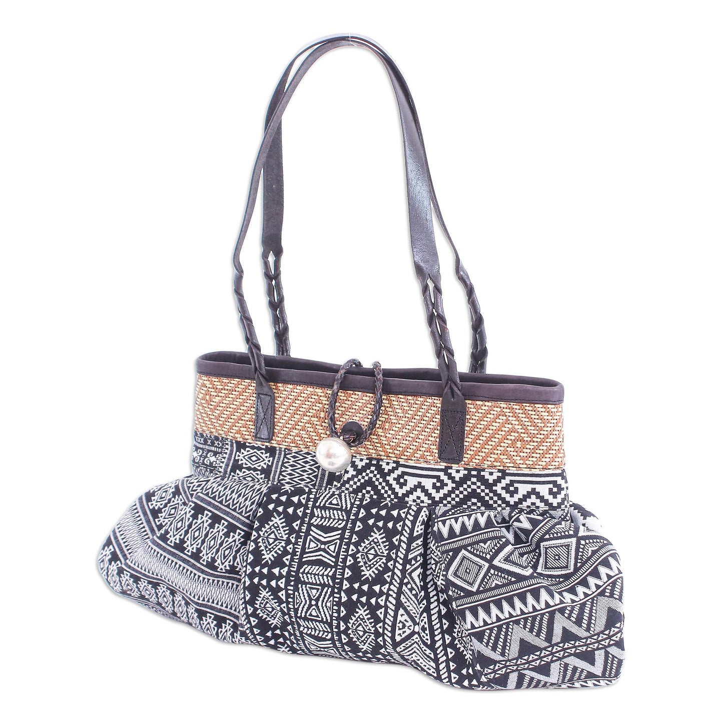 Breathe Easy in Black Black and White Cotton Blend Shoulder Bag