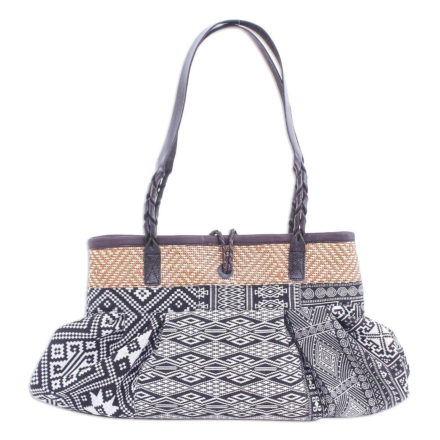 Breathe Easy in Black Black and White Cotton Blend Shoulder Bag