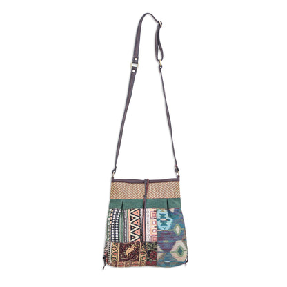 Intermission in Green Thai Cotton Patchwork Sling Bag with Leather Strap
