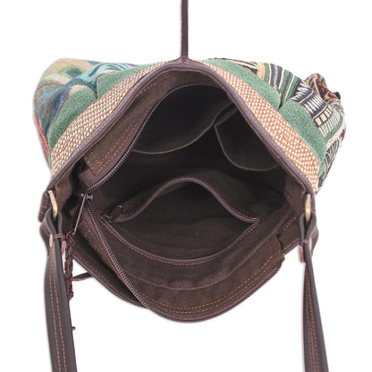 Intermission in Green Thai Cotton Patchwork Sling Bag with Leather Strap