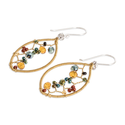 Multicolor Crystal Web Multicolor Glass Beaded Dangle Earrings with Silver Hooks