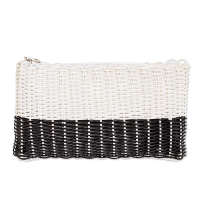 White on Black Bicolor Recycled Central American Plastic Cosmetic Bag