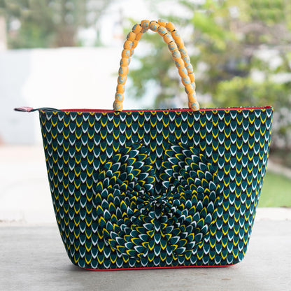 Virtuous Woman Cotton Tote Bag with Beaded Straps from Ghana