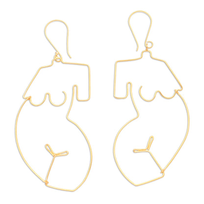 You Are Beautiful Gold-Plated Female Figure Dangle Earrings