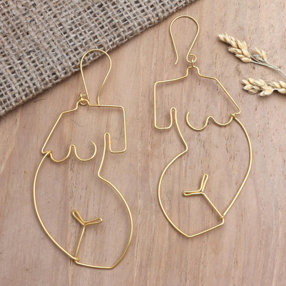 You Are Beautiful Gold-Plated Female Figure Dangle Earrings