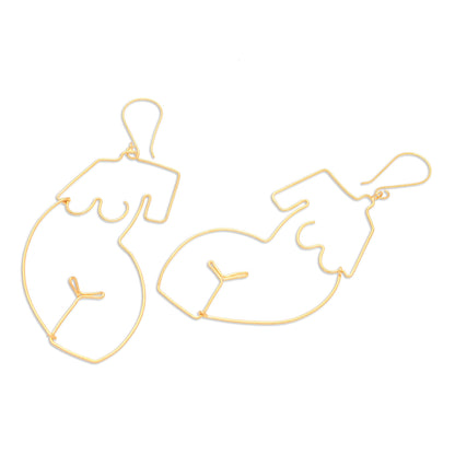 You Are Beautiful Gold-Plated Female Figure Dangle Earrings