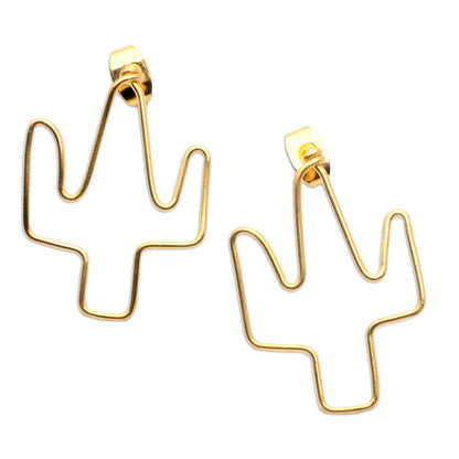 Cactus Party Gold-Plated Cactus Drop Earrings from Bali